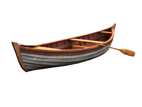 a wooden boat with a paddle