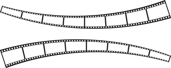Fototapeta premium film strip icon used for videography elements, cinema reel. Filmstrip with frames, photo and videos for camera. Old white and black film tapes of 35mm. Realistic film strip on white background.