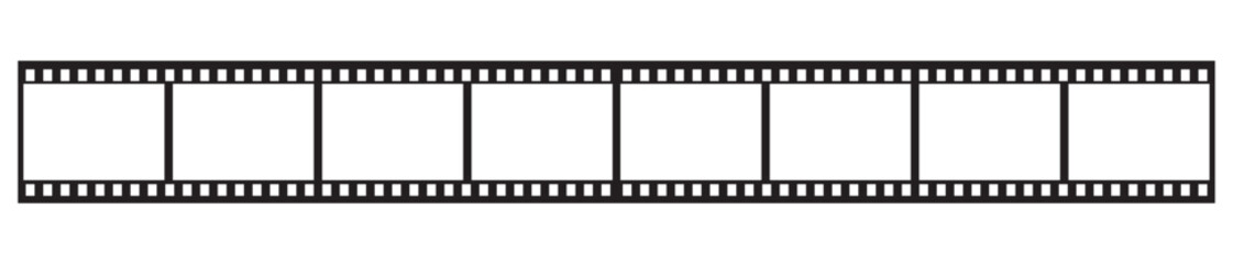 film strip icon used for videography elements, cinema reel. Filmstrip with frames, photo and videos for camera. Old white and black film tapes of 35mm. Realistic film strip on white background.