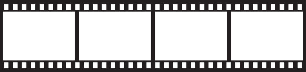 film strip icon used for videography elements, cinema reel. Filmstrip with frames, photo and videos for camera. Old white and black film tapes of 35mm. Realistic film strip on white background.