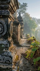 Obraz premium Mystical Ruins of Mrauk U: Ancient Stone Carvings illuminated by Morning Light
