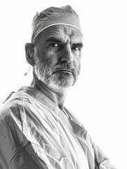 Fototapeta premium A person with a bandage on their head, a black and white photograph
