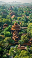 Majestic Mandalay Royal Palace: Aerial View of Exquisite Wooden Architecture and Lush Gardens