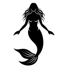 Simple Mermaid black silhouette on white background
