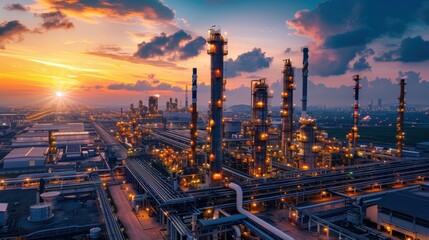 Fototapeta premium An industrial area implementing green technology to reduce greenhouse gas emissions.