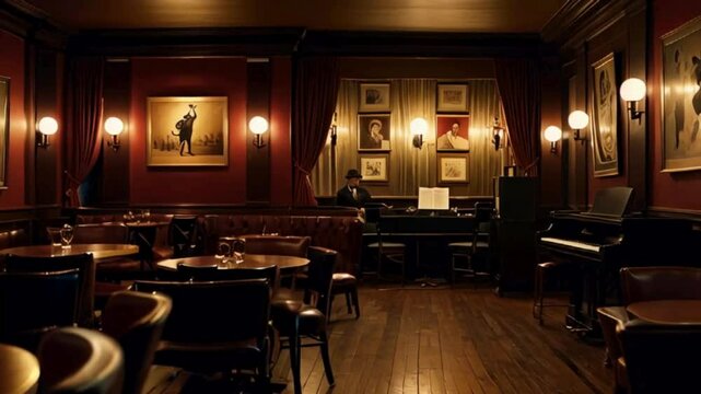 Interior of Empty Dark Wood Jazz Club