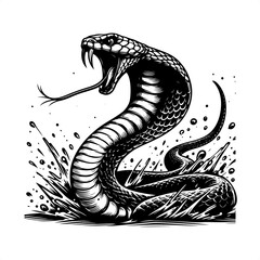 snake cobra in black and white animal illustration