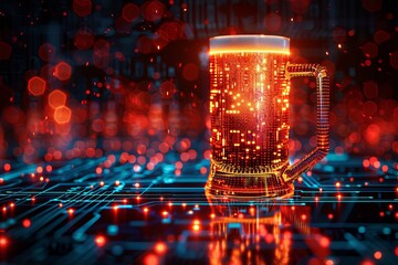 3d rendered glass of beer standing on circuit board
