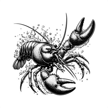 black and white lobster splashing water clip art preview