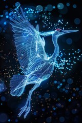 Blue heron taking flight as a 3d illustration