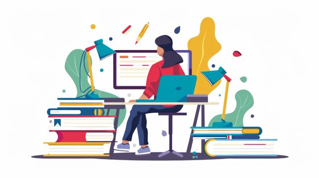 A student taking an online exam, representing the assessment of knowledge and the evaluation of learning outcomes in distance learning. - Powered by Adobe