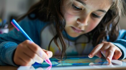 A student studying on a tablet with a digital pen, representing the use of technology to enhance traditional learning methods in online education.