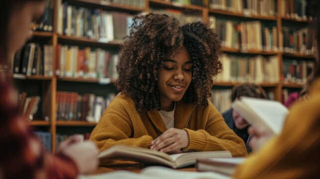 A student participating in a book club, discussing literature and fostering a love of reading.
