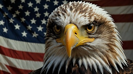 Naklejka premium a bald eagle in front of an American flag.