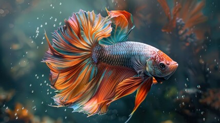 Fototapeta premium An oil painting of a fighting fish with beautiful fins and tail