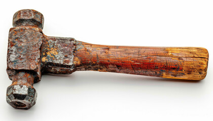 Rusty Hammer with Worn Wooden Handle