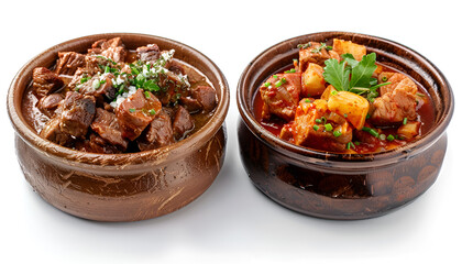 Fototapeta premium Tasty goulash. Set with cooked meat isolated on white