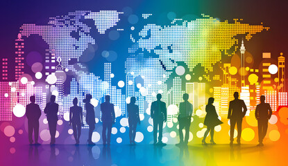 Obraz premium Multinational Legacy: Marketing Silhouettes Shaping the World Map