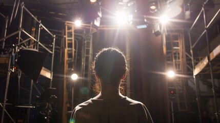 A student learning about stagecraft and lighting, representing the technical aspects of theater production.