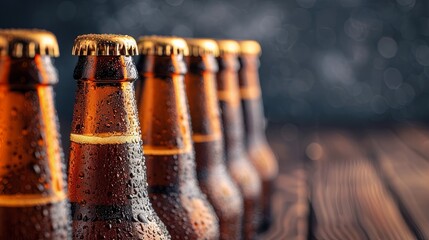 Row of beer bottles with copy space image