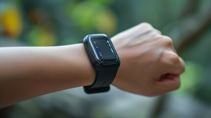 A close-up of a fitness tracker on a wrist, highlighting the use of technology to track progress and motivate individuals in their fitness journey.