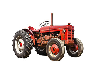 a red tractor with large tires