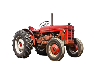 a red tractor with large tires