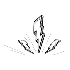 Lightning bolt icons set. Thunder hand drawn doodle. Vector illustration.eps10