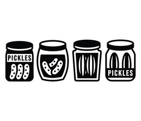 pickle jar glass icons vector design black white color simple illustration collection set