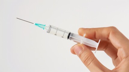 A close-up of a hand holding a medical syringe, representing the use of injections for administering medication and vaccines.