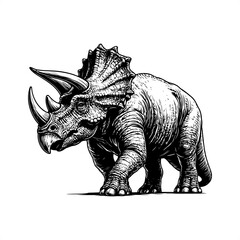 Fototapeta premium Triceratops in black and white animal illustration