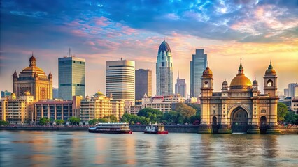 Obraz premium Mumbai skyline with iconic landmarks , Mumbai, India, cityscape, skyline, buildings, architecture, urban, city, modern