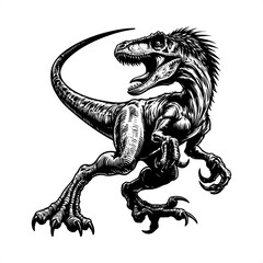 Naklejka premium Velociraptor in black and white animal illustration