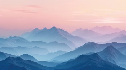 Obraz premium A scenic view of mountain ranges bathed in the soft, pastel hues of dawn. Generative AI