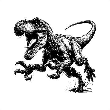 roaring black and white dinosaur running clip art preview