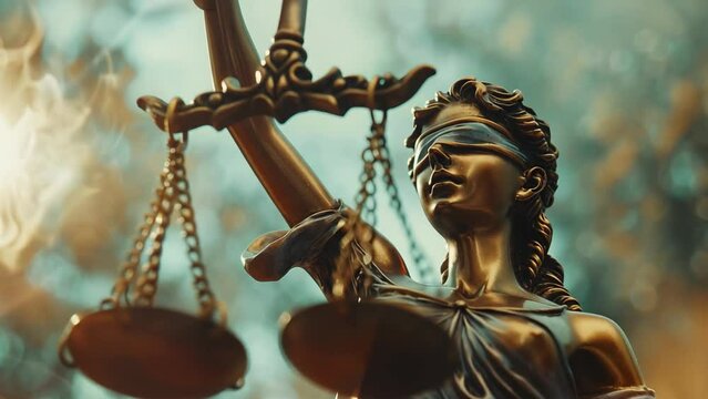 Statue of Lady Justice with scales of justice, symbolizing law, fairness, and equality in the judicial system with a focus on legal principles and justice