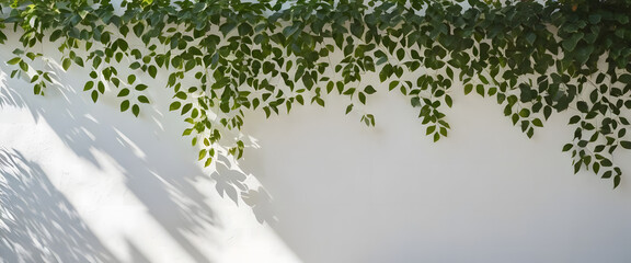 Branches spread out in front of a white wall.