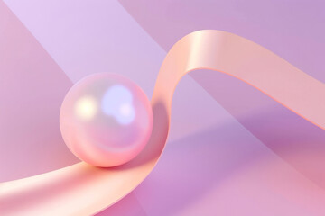 Pink ribbon, pearl image, minimalist 3D rendering with pastel elements and gradient background - meets clean and modern design needs