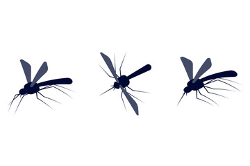 Mosquito icon set, insect silhouettes. Vector illustration.