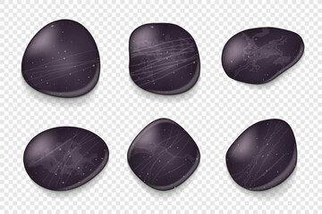 Fototapeta premium Realistic spa stone, pebble stone collection. Set vector illustration on white background.