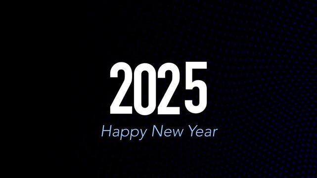 Rolling Numbers 2025 and Happy New Year Text on a Halftone Background Spinning Around Itself. A great animation for the New Year Celebrations