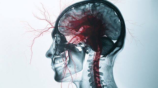 X-ray image showing an aneurysm in the brain's blood vessels
