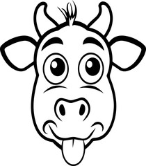 A cow with a tongue sticking out and a big smile on its face