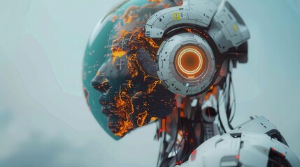 Fototapeta premium Futuristic Cyborg with Glowing Circuitry. Ai technology