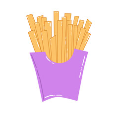 Doodle french potato fried fast food oily summer illustration simple draw that can be used for social media, sticker, wallpaper, e.t.c with purple yellow colors