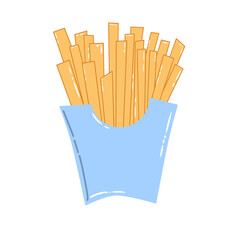 Doodle french potato fried fast food oily summer illustration simple draw that can be used for social media, sticker, wallpaper, e.t.c with blue yellow colors