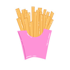 Doodle french potato fried fast food oily summer illustration simple draw that can be used for social media, sticker, wallpaper, e.t.c with pink yellow colors