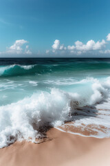 Fototapeta premium Experience the Thrill of Surfing Big Waves Exhilarating Ocean Sport on Sunny Beaches for Adventure Seekers and Wave Enthusiasts Alike