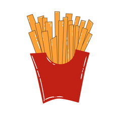 Doodle french sweet potato or potato fried fast food oily summer illustration simple draw that can be used for social media, sticker, wallpaper, e.t.c with red orange colors