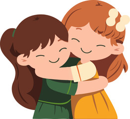 Two young girls hug each other